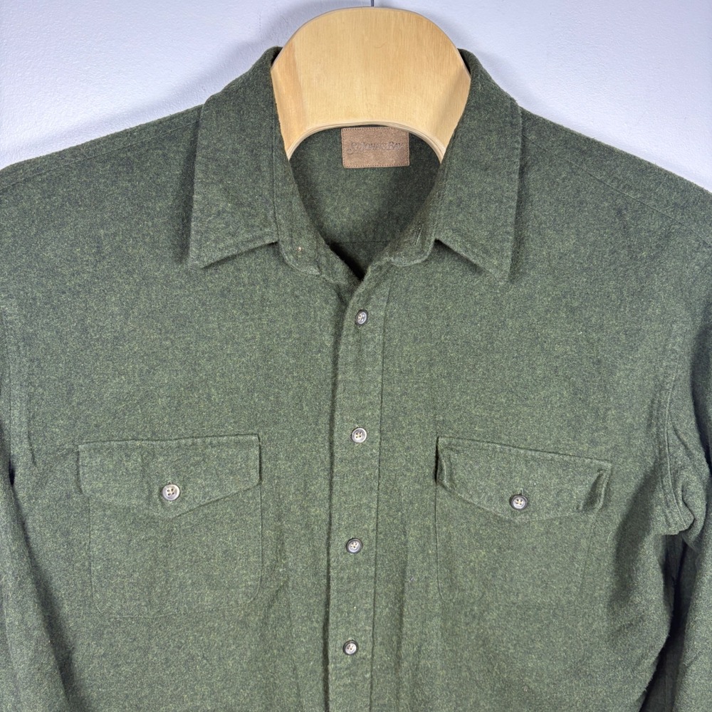 St Johns Bay Chamois Cloth Shirt Mens XL Forest Green Cotton Heavyweight Flannel